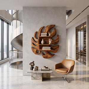 Wooden Leaf Inspired Wall Mounted Bookshelf For Living Decor