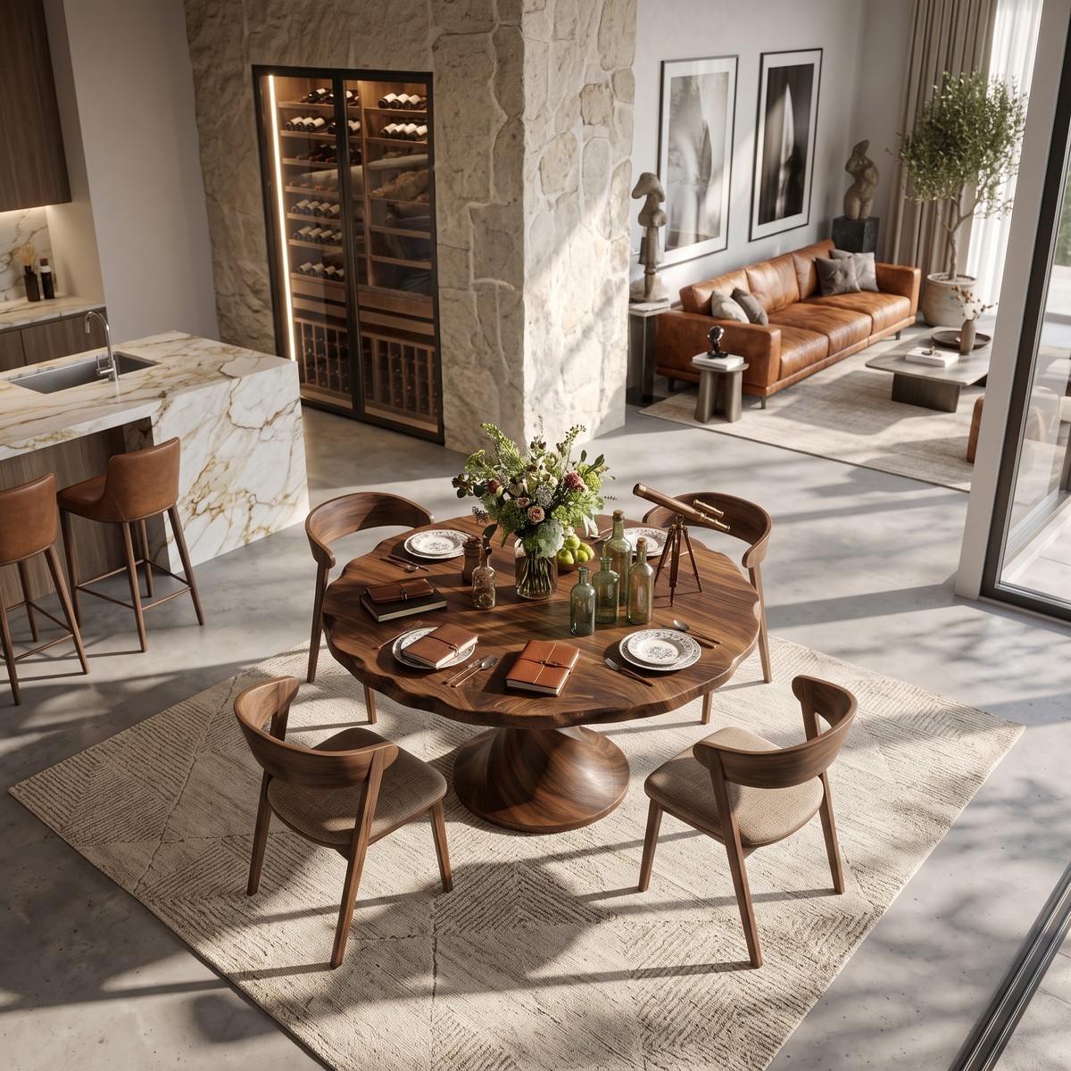 Scandinavian Round Dining Table With Spiral Base For Dining Room