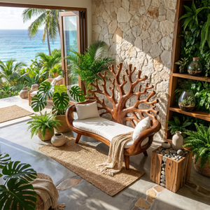 Contemporary Coral Branch Carved Bench For Sunroom Interior Area