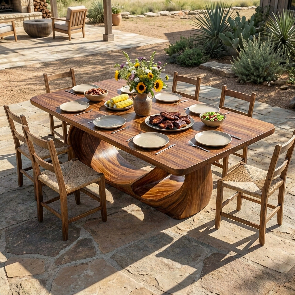 Wooden Dining Table With Artistic Base For Dining Room