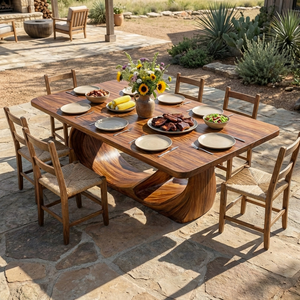 Wooden Dining Table With Artistic Base For Dining Room