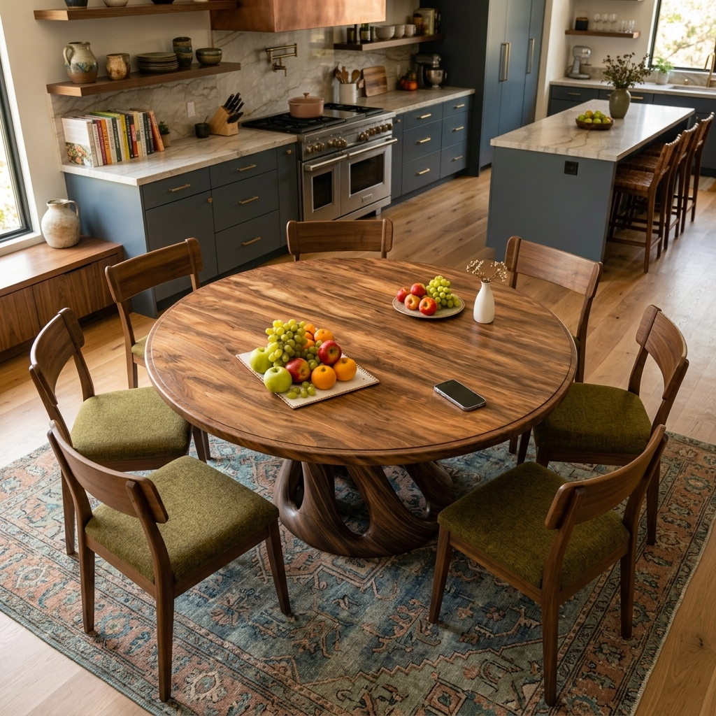 Mid Century Wooden Dining Table With Sculptural Base For Kitchen