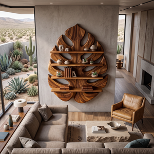 Wooden Leaf Bookshelf For Living Room Plant And Book Display