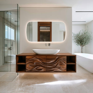 Modern Wave Carved Floating Bathroom Vanity For Designer Bathroom