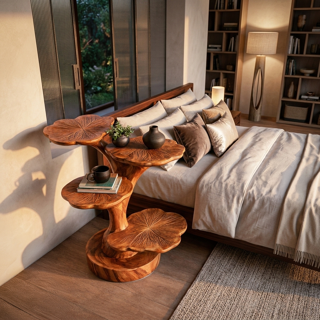 Wooden Accent Table Leaf Inspired Design For Sofa Area