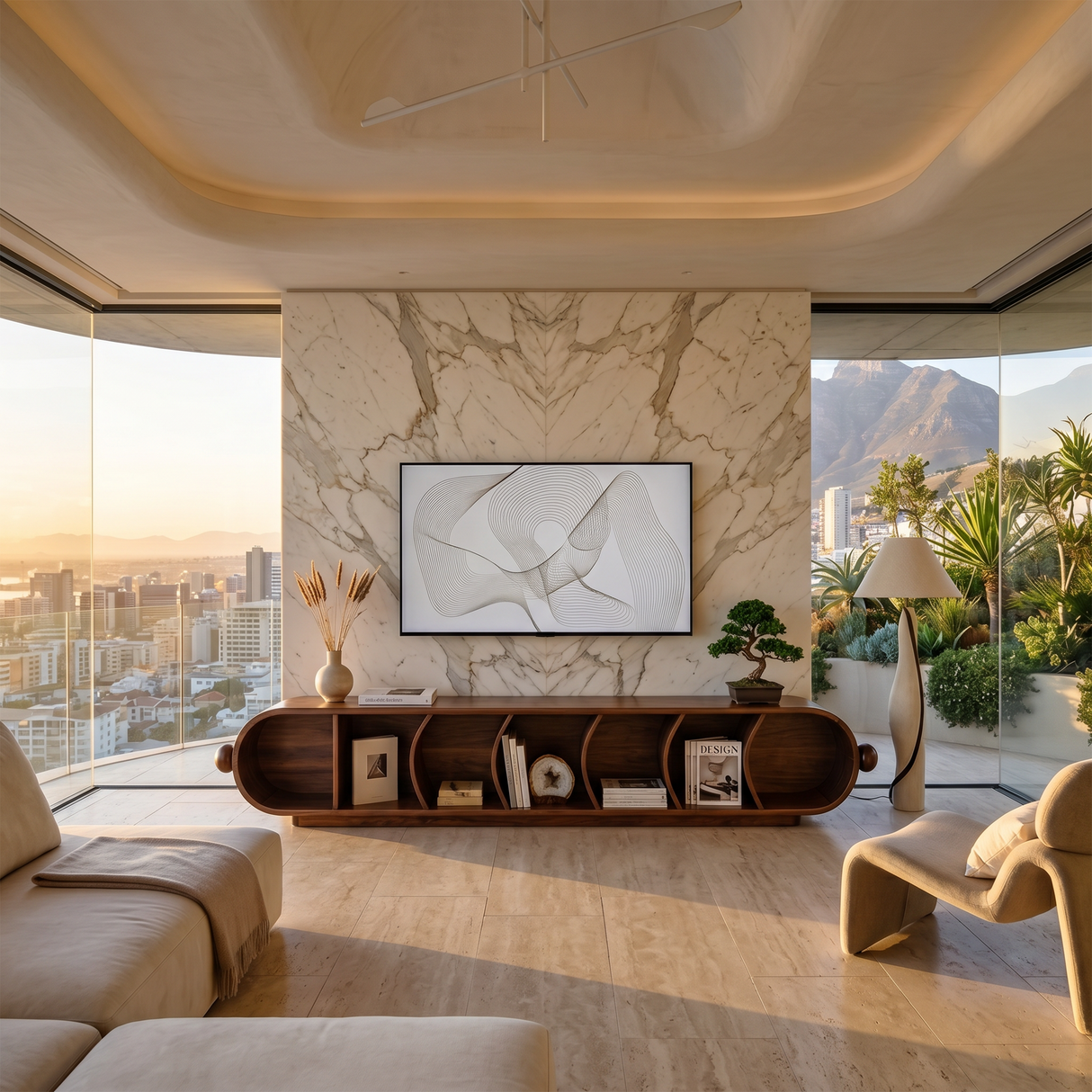 Contemporary Sculptural TV Stand For Penthouse Living Room
