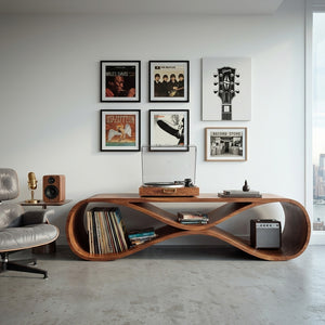 Contemporary Wooden Record Cabinet Curved Design For Living Room
