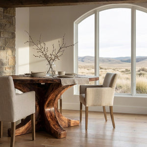 Modern Round Wooden Dining Table With Flared Base For Kitchen