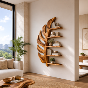 Artistic Wooden Leaf Statement Wall Bookshelf For Elegant Interiors