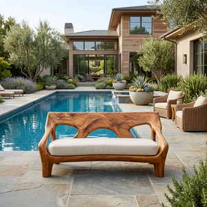 Modern Wood Sofa With Sculptural Open Frame For Living
