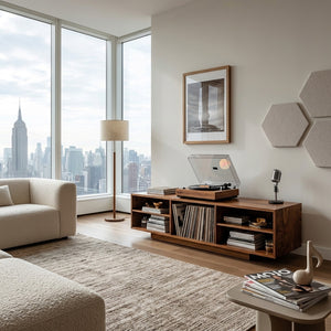 Contemporary Record Player Cabinet With Open Shelves For Living Room