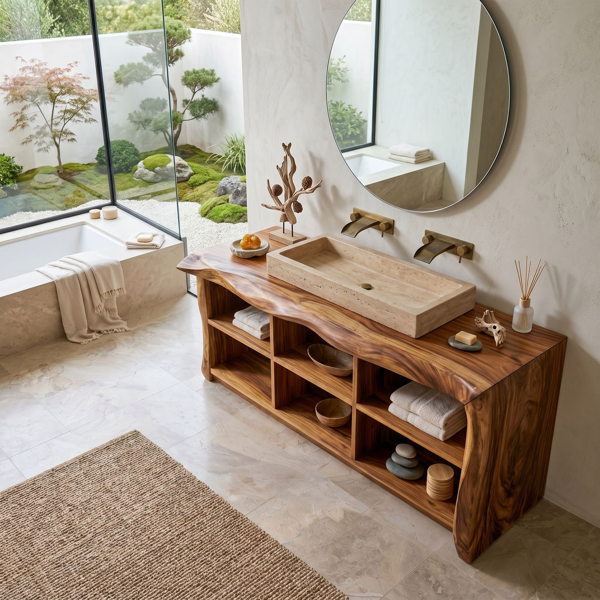 Organic Monkeypod Vanity Unit For Resort Suite