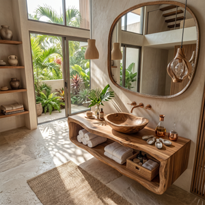 Handcrafted Wooden Vanity For Bathroom Natural Look