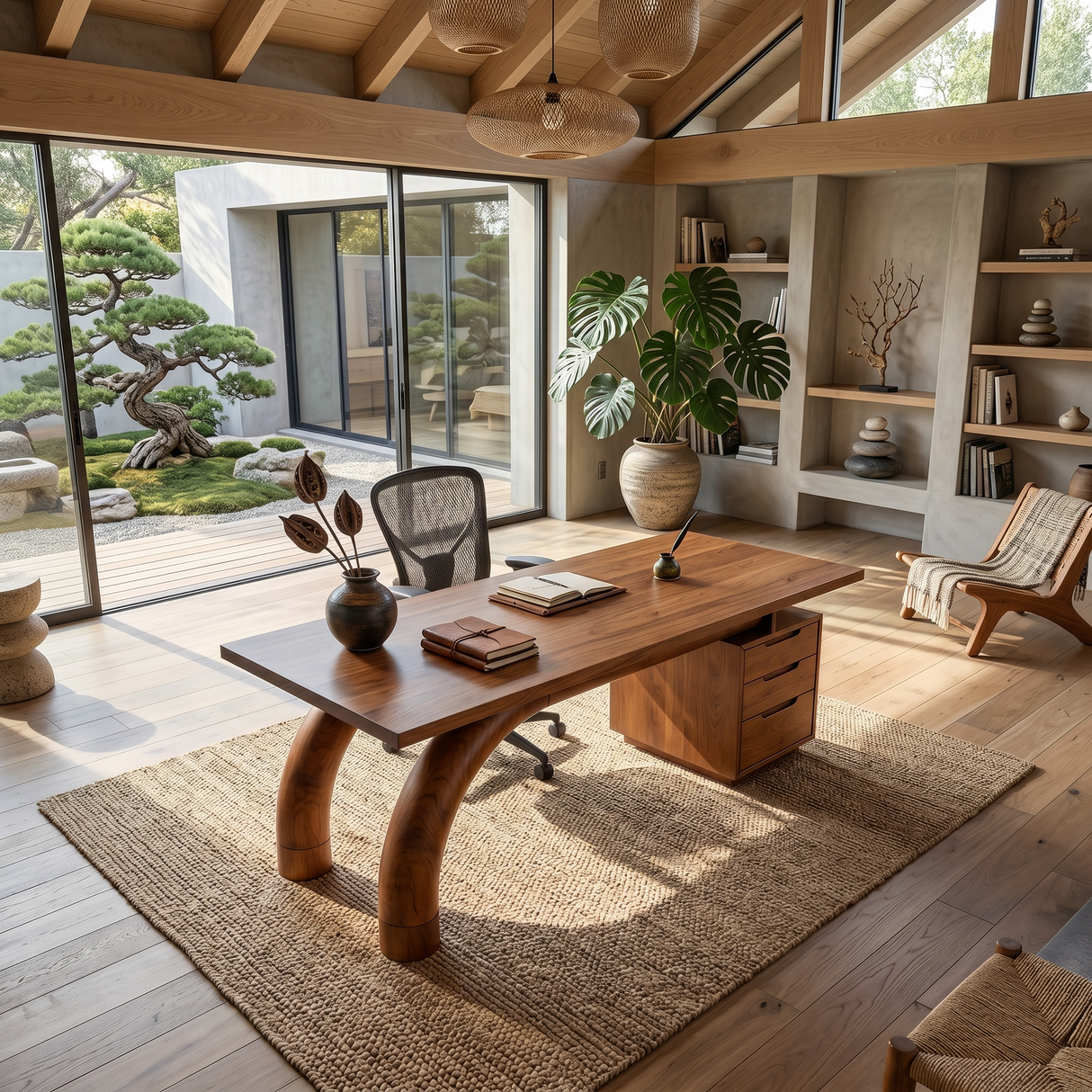 Modern Curved Desk With Open Shelf For Home Office