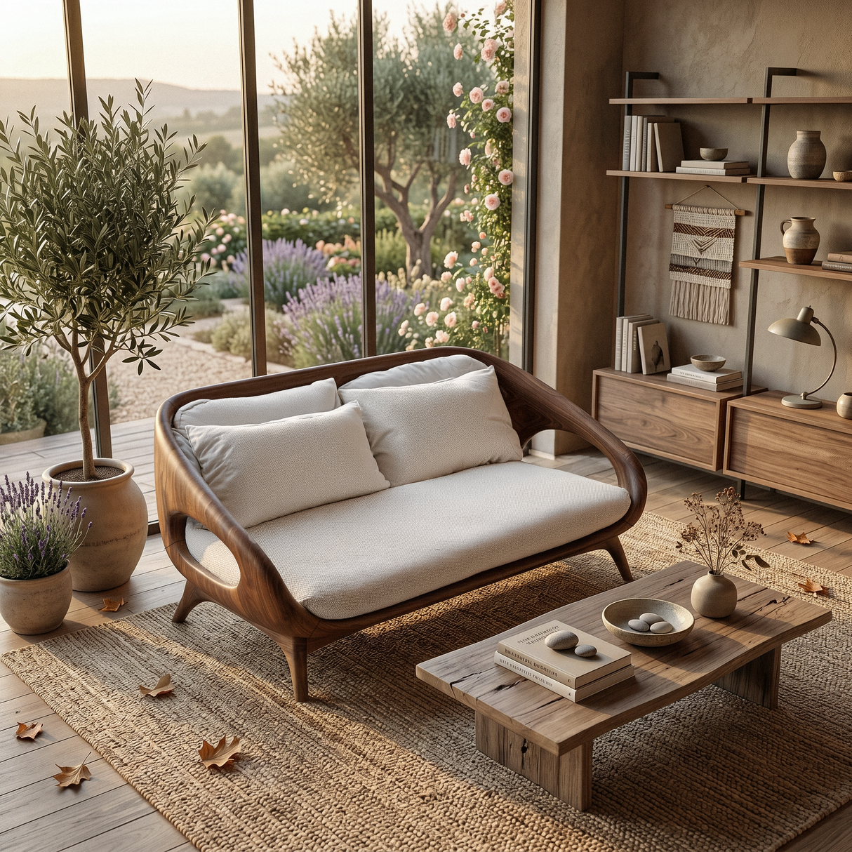 Artistic Wooden Sofa With Soft Lines For Home Lounge