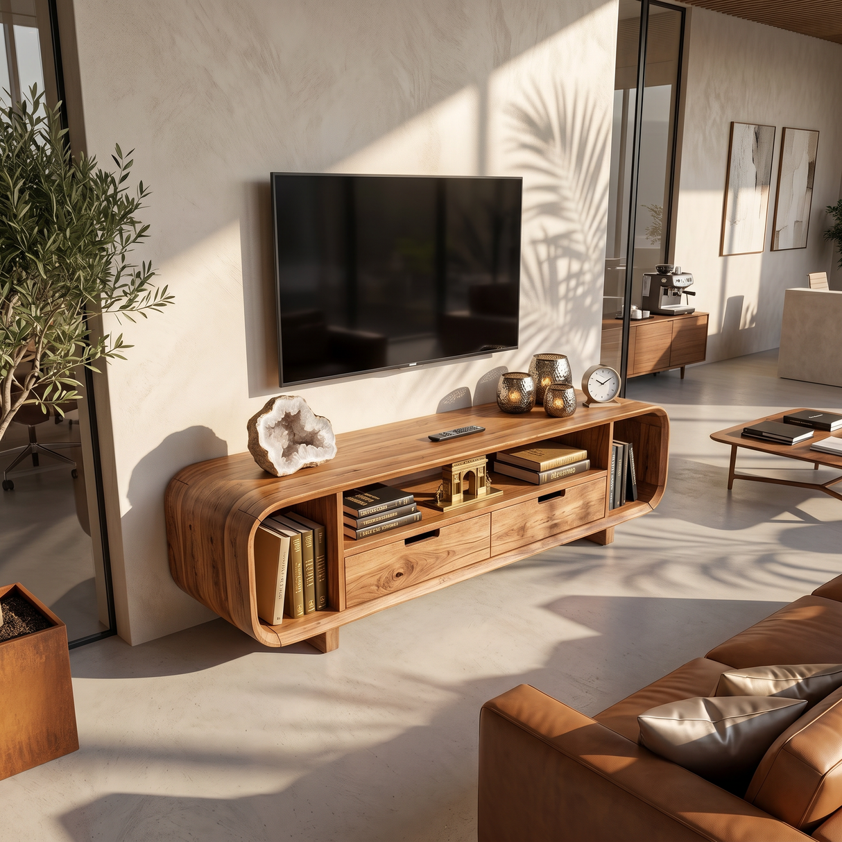Modern Organic TV Stand For Desert Courtyard Living Room