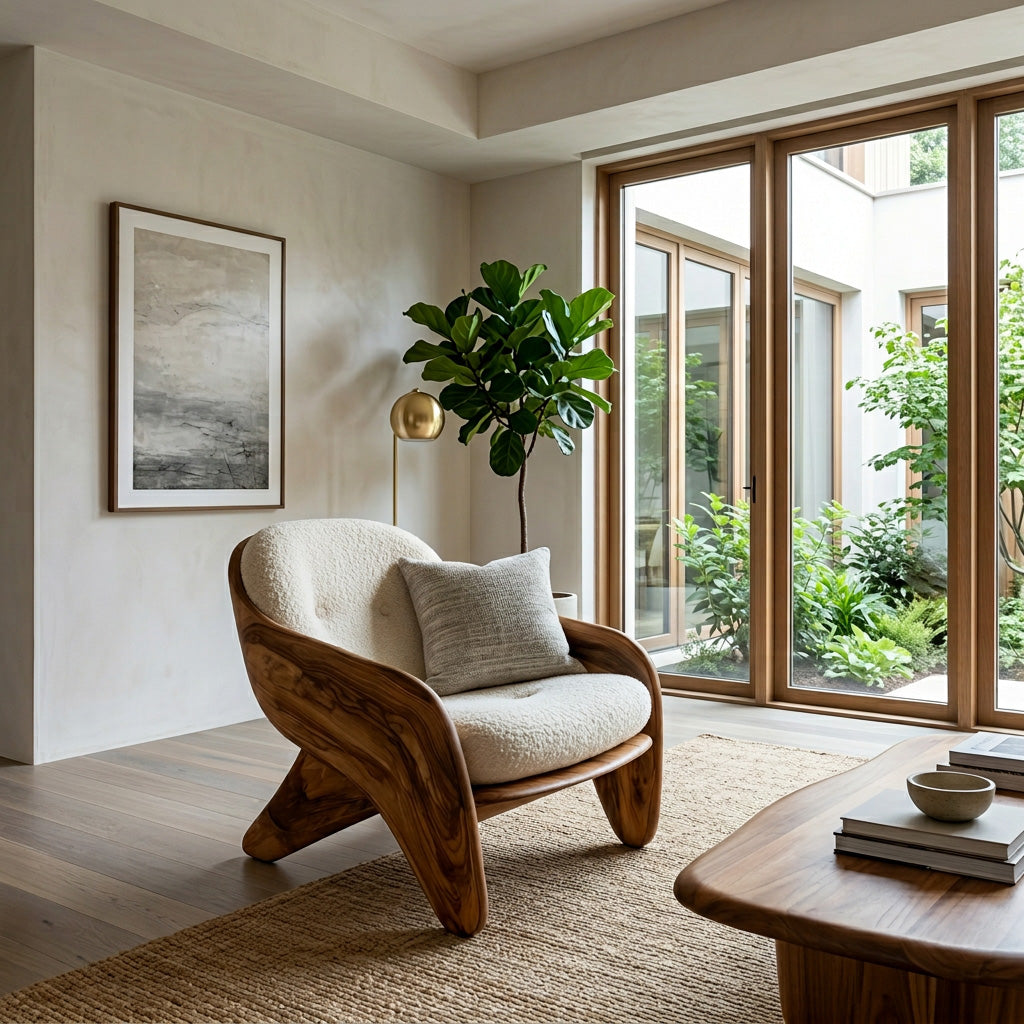 Modern Natural Wood Chair For Bedroom Reading Corner