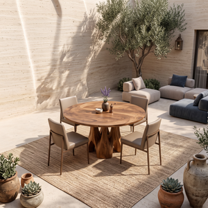 Japandi Round Dining Table Sculptural For Minimalist Dining Room