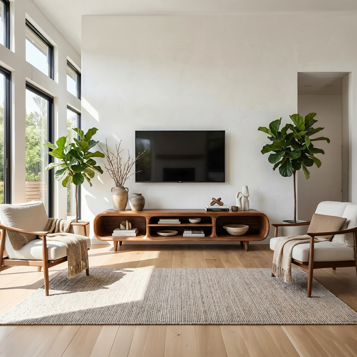 Minimalist Curved TV Stand For Apartment Space
