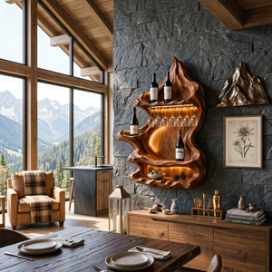 Organic Mountain Inspired Wine Shelf For Lounge Area