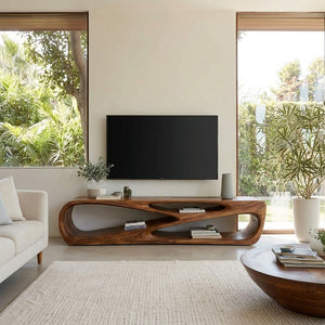 Contemporary Natural Wood Media Console For Living Room Decor