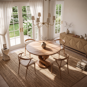 Modern Wooden Round Dining Table Sculptural Twist Base For Kitchen