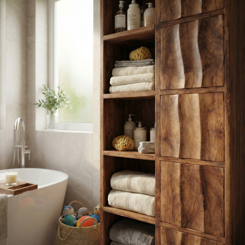 Handcrafted Wooden Bathroom Storage Cabinet For Spa-Inspired Interior