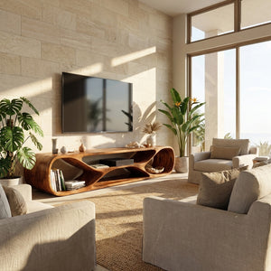 Contemporary Curved Wood TV Stand For Modern Living Room