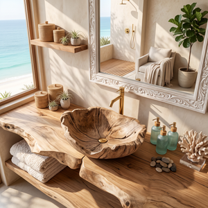 Farmhouse Handcrafted Wooden Vessel Sink For Bathroom