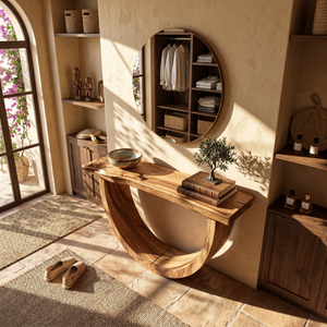 Artistic Wood Console Table For Gallery Interior