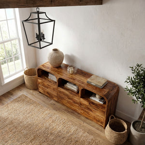 Contemporary Wood Sideboard With 3 Compartments For Home Storage