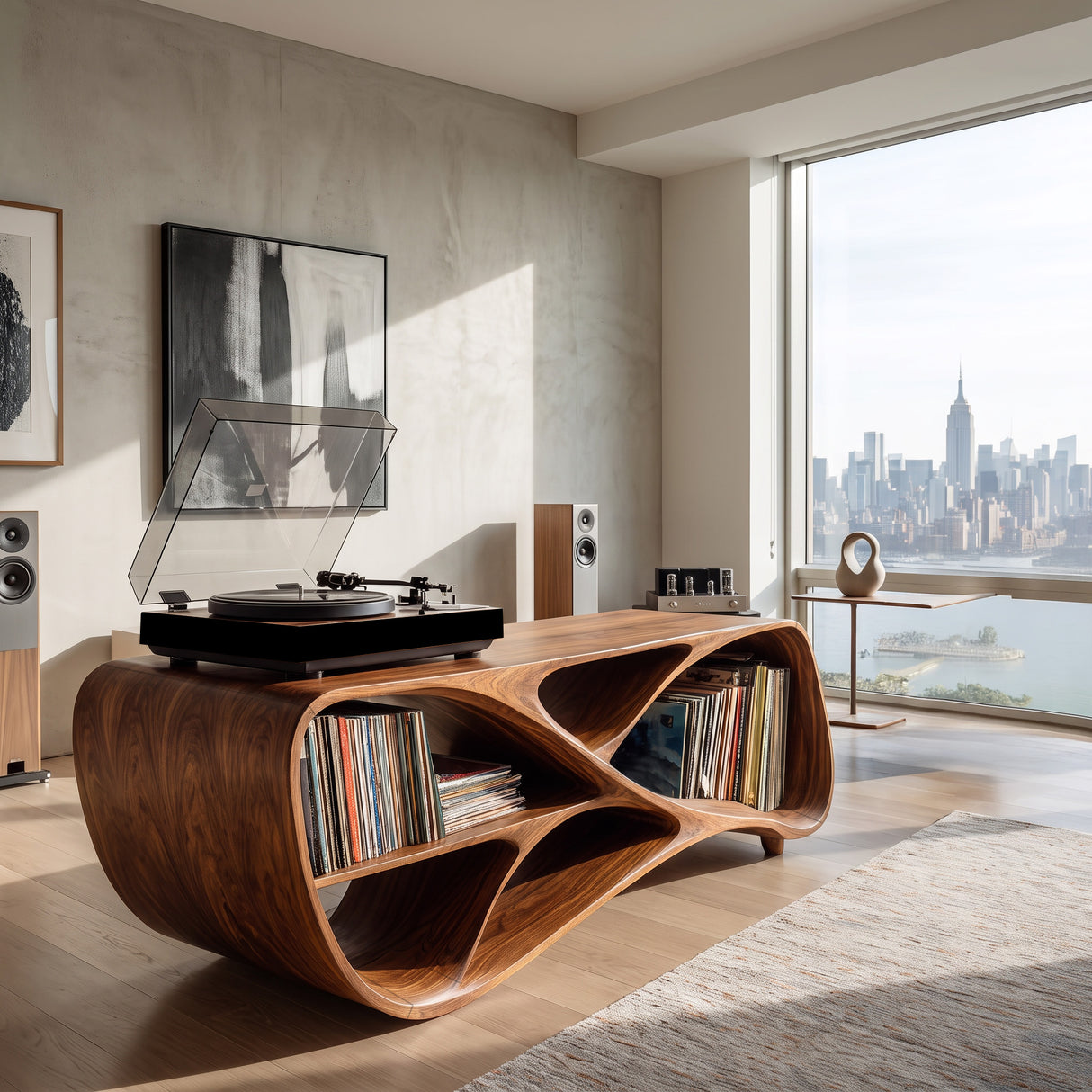 Contemporary Wooden Record Player Console For Living Room