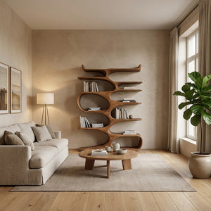 Mid Century Natural Wood Bookshelf For Living Room Furniture