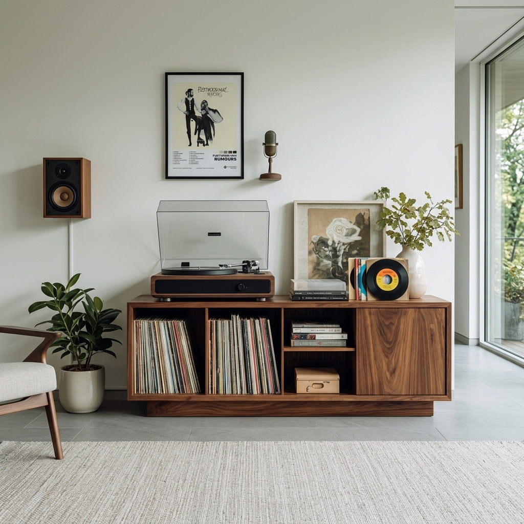 Minimalist Wooden Record Player Cabinet For Living Room