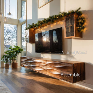 Wave Pattern Floating TV Console For Living Room Decor