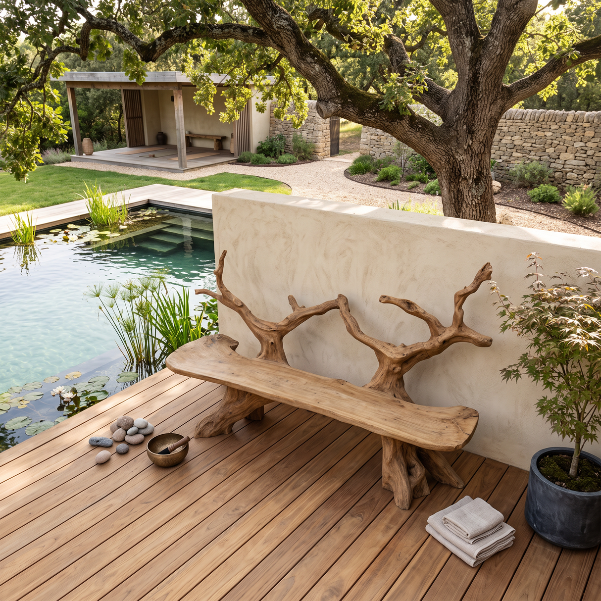 Mid Century Live Edge Bench For Elegant Patio