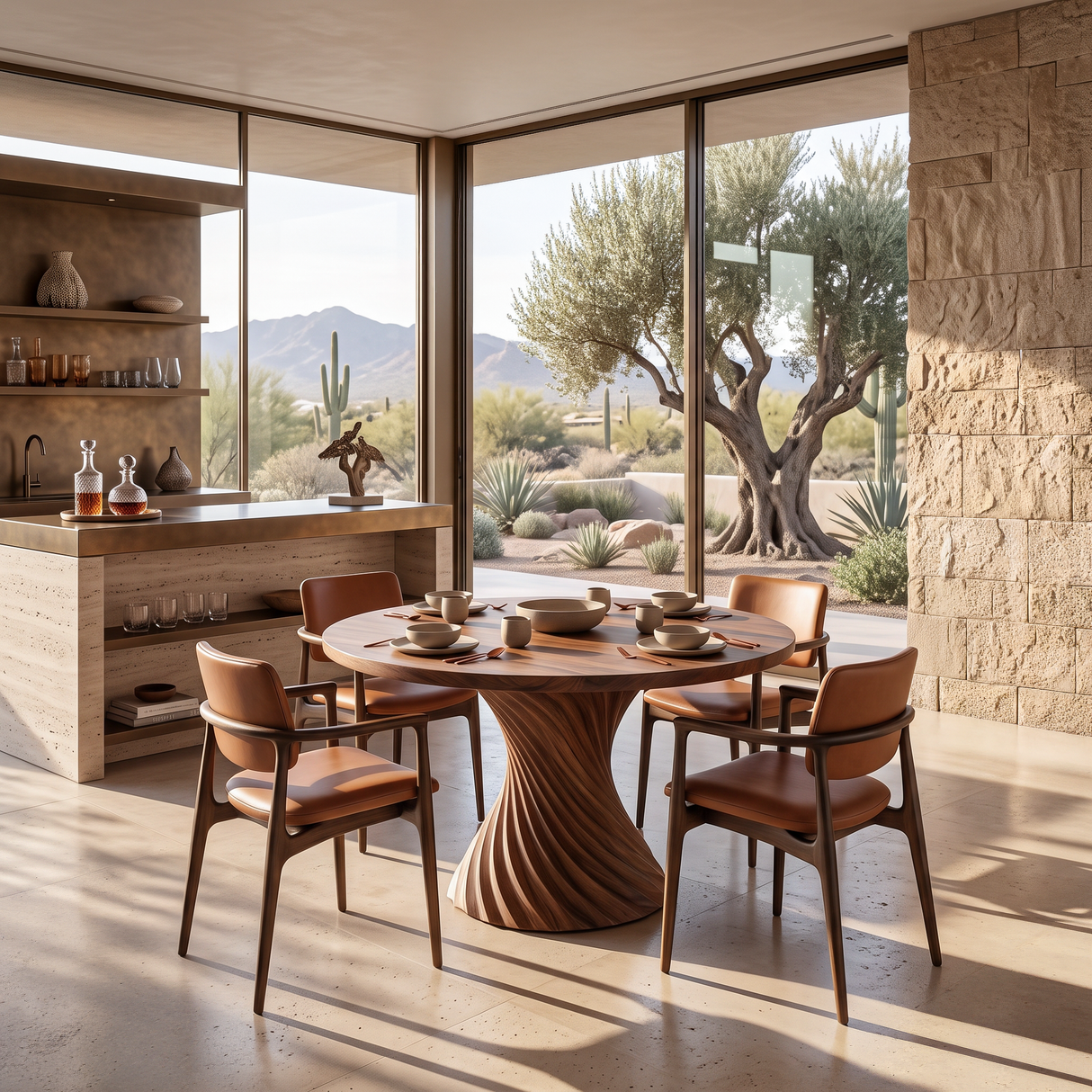Contemporary Dining Table With Spiral Pedestal For Family Dining Room