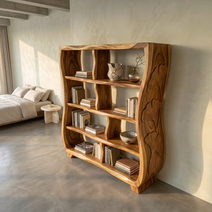Handcrafted Wooden Bookshelf With Ginkgo Leaf Accents