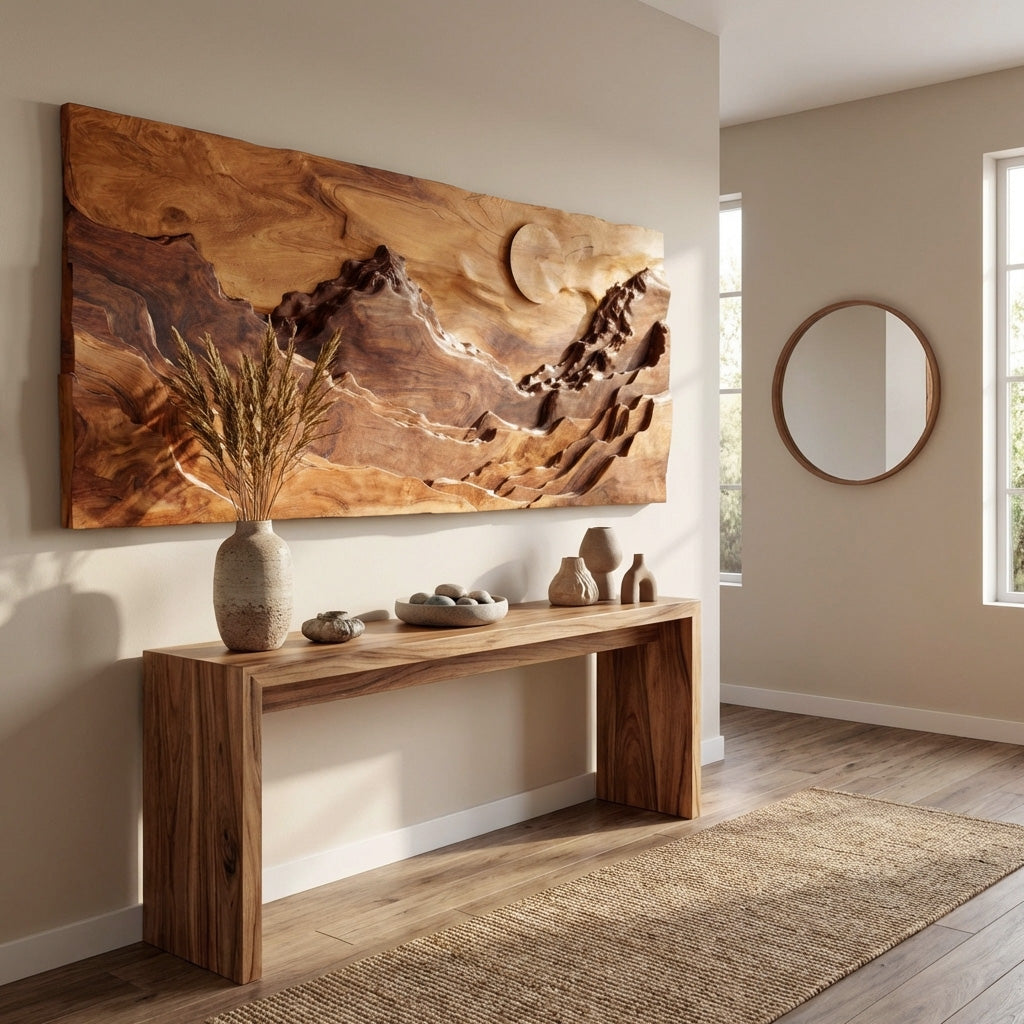 Panoramic Mountain Landscape Wooden Wall Art For Home Decor