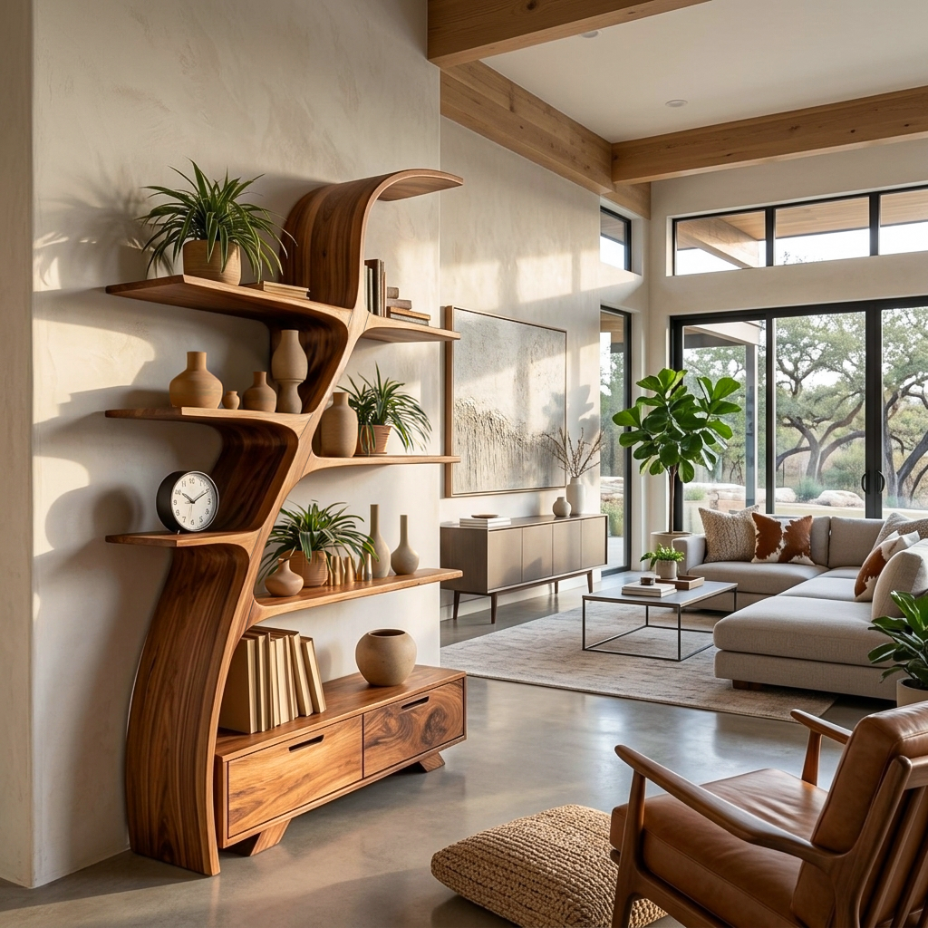Organic Wooden Bookshelf For Living Area