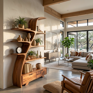 Organic Wooden Bookshelf For Living Area