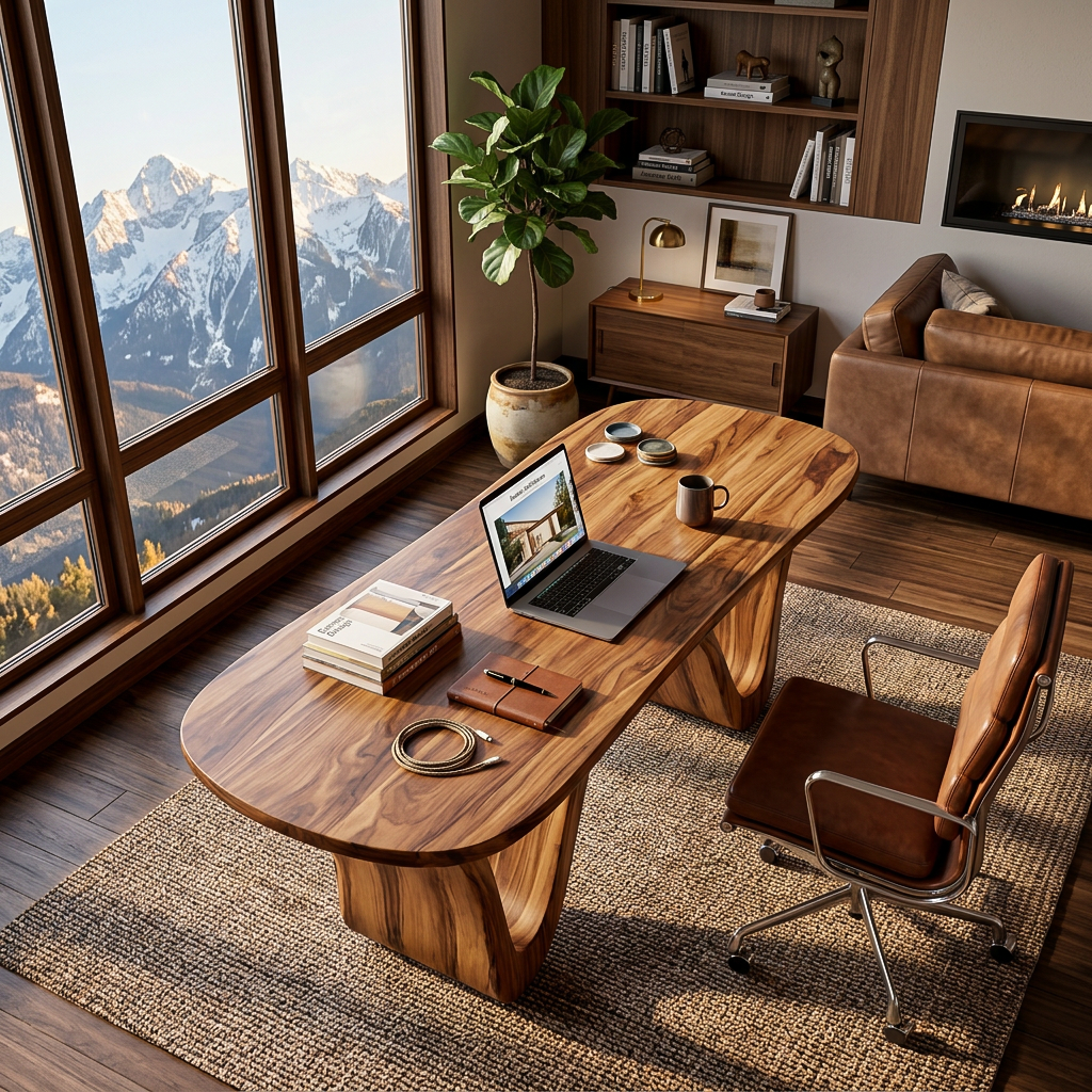 Modern Wooden Desk With Curved Base For Home Office
