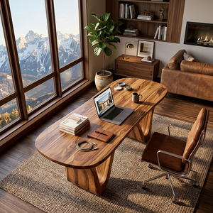 Modern Wooden Desk With Curved Base For Home Office