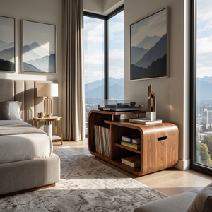 Contemporary Curved Record Player Stand Urban Penthouse