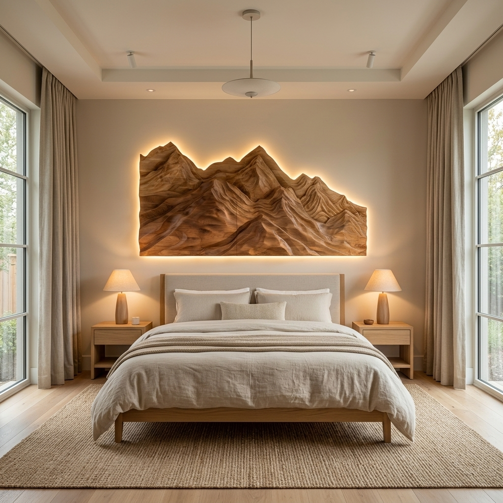Artistic Wood Wall Art Layers Mountain Design For Living Room