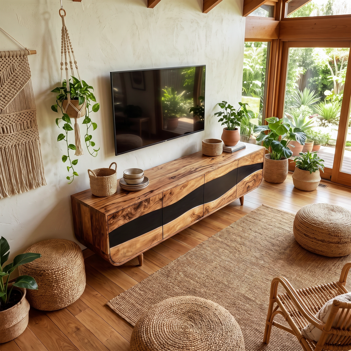 Handcrafted Wooden Live Edge TV Stand For Furniture Decor