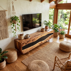 Handcrafted Wooden Live Edge TV Stand For Furniture Decor