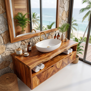 Mediterranean Floating Bathroom Cabinet Villa Bathroom