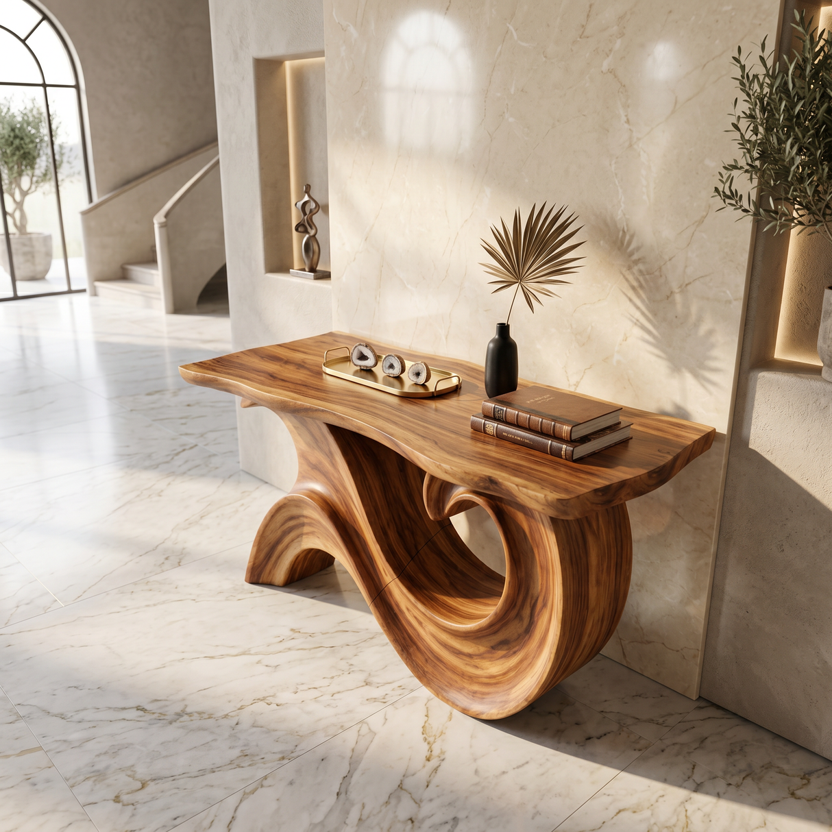 Sculptural Wood Entryway Table For Hallway Styling