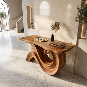 Sculptural Wood Entryway Table For Hallway Styling